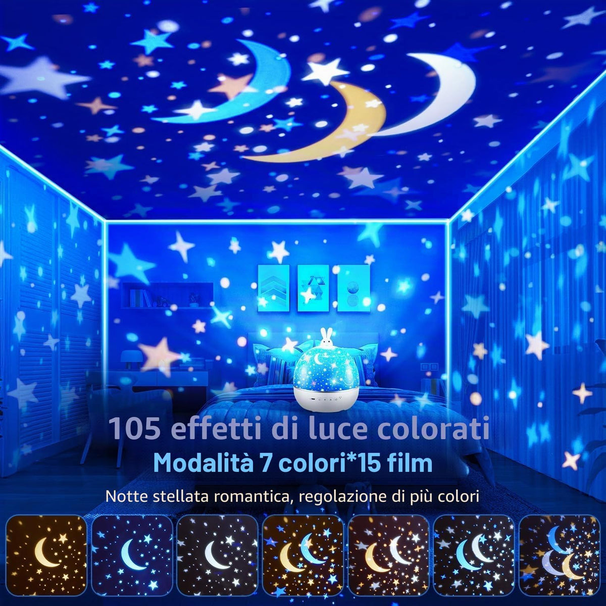 Proiettore Stelle Soffitto,315Colori+15Film Luce Notturna Bambini,Bluetooth Musica Carillon Neonati,Ricaricabile&Telecomando Gioco Bambino 1 2 3 4 5 anno,Regalo Neonato Regalo Bambina 1 2 3 4 5 6 anni