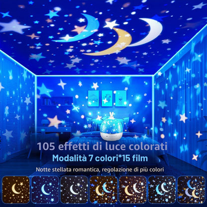 Proiettore Stelle Soffitto,315Colori+15Film Luce Notturna Bambini,Bluetooth Musica Carillon Neonati,Ricaricabile&Telecomando Gioco Bambino 1 2 3 4 5 anno,Regalo Neonato Regalo Bambina 1 2 3 4 5 6 anni