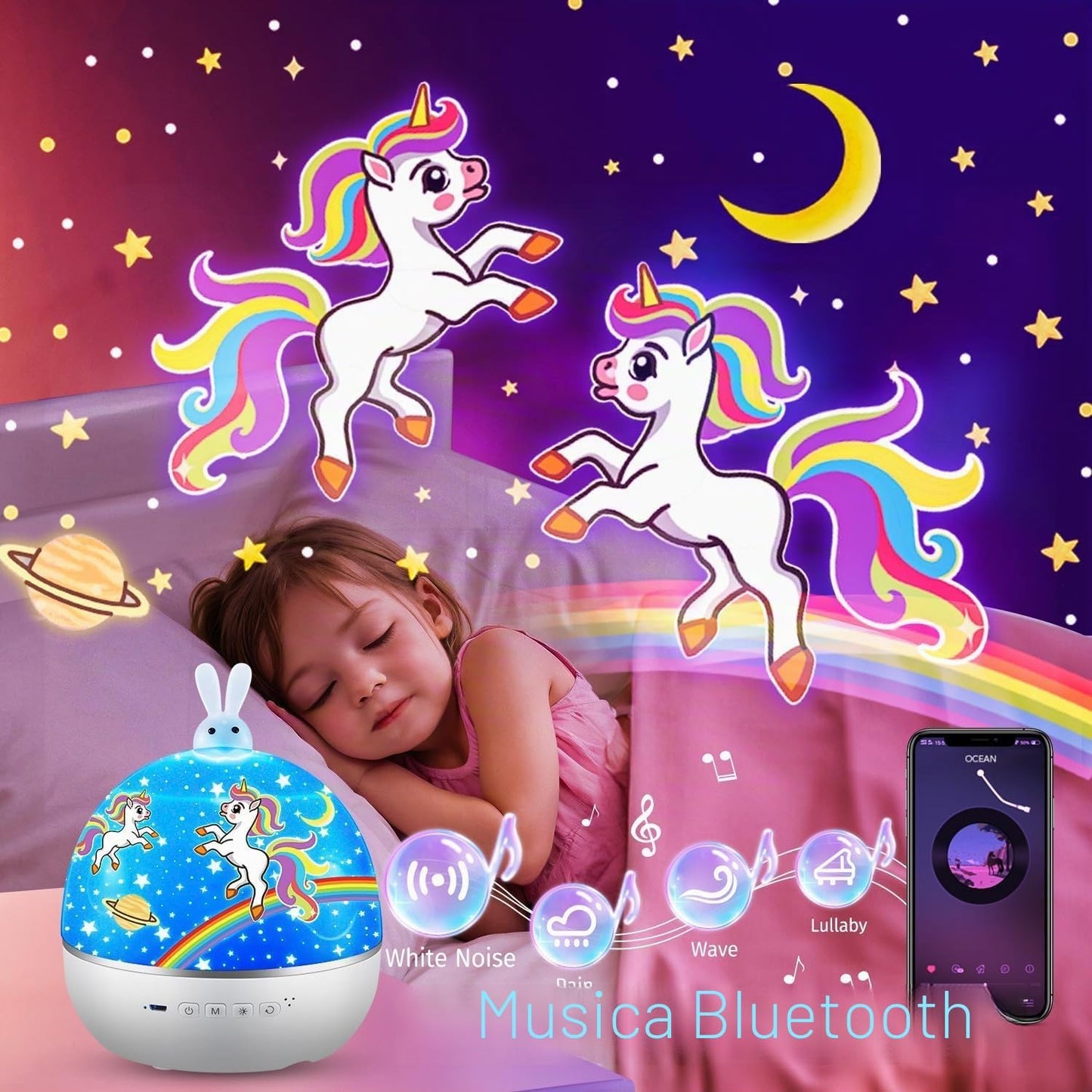 Proiettore Stelle Soffitto,315Colori+15Film Luce Notturna Bambini,Bluetooth Musica Carillon Neonati,Ricaricabile&Telecomando Gioco Bambino 1 2 3 4 5 anno,Regalo Neonato Regalo Bambina 1 2 3 4 5 6 anni