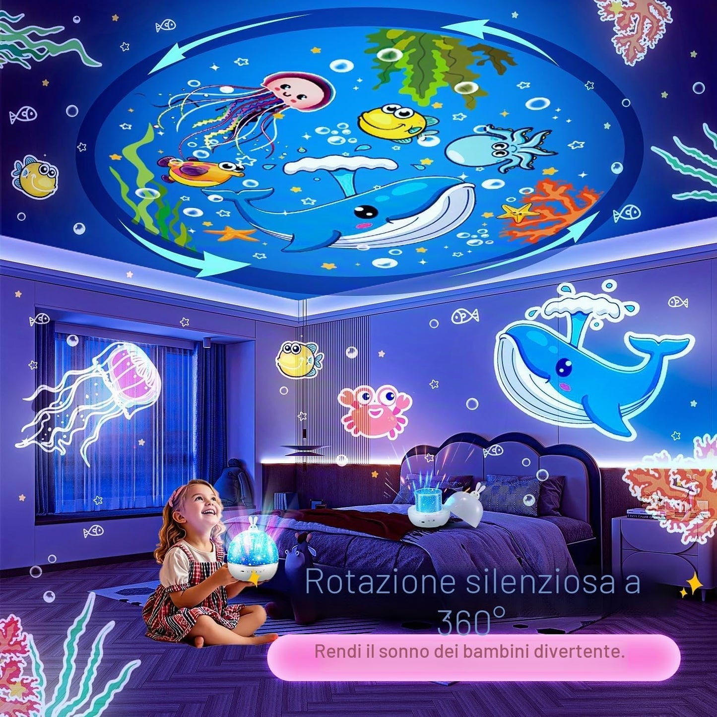 Proiettore Stelle Soffitto,315Colori+15Film Luce Notturna Bambini,Bluetooth Musica Carillon Neonati,Ricaricabile&Telecomando Gioco Bambino 1 2 3 4 5 anno,Regalo Neonato Regalo Bambina 1 2 3 4 5 6 anni
